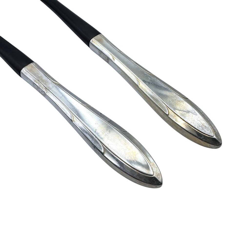 Reverie 1937 Silverplate by Oneida Salad Serving Set Black‎ Plastic & Silver Vtg - Picture 3 of 5